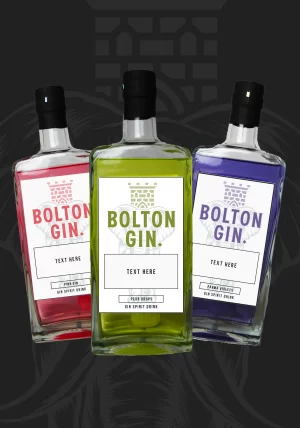 3 personalised bolton gin bottles